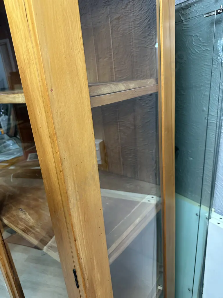 Art Deco Display/China Cabinet Tongue & Groove Back, Two Glass Doors, Three Adjustable Wooden Shelves. H174,W91,D50cm.  Image 1++