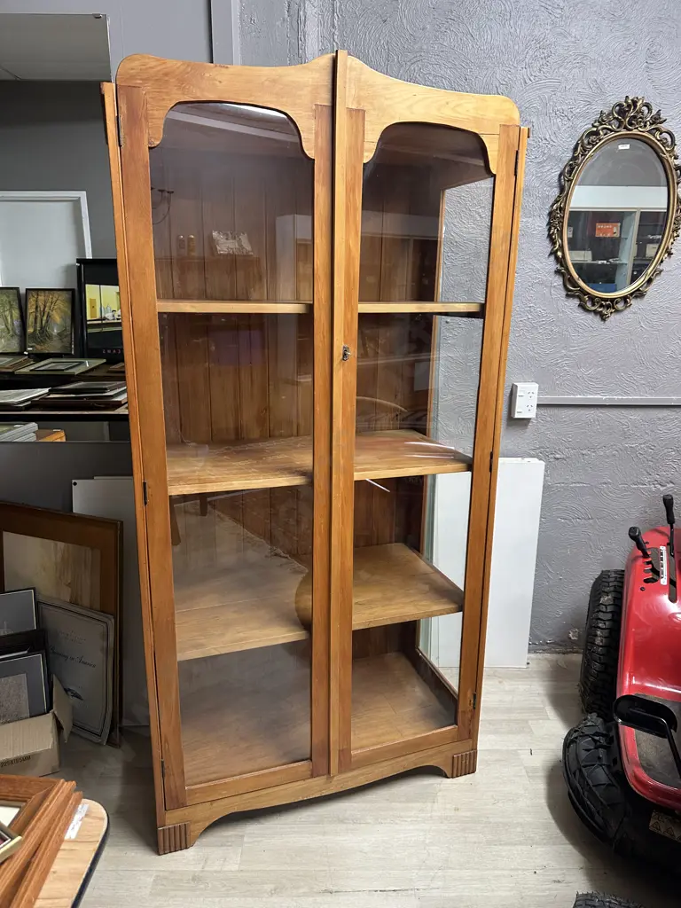 Art Deco Display/China Cabinet Tongue & Groove Back, Two Glass Doors, Three Adjustable Wooden Shelves. H174,W91,D50cm.  Image 1++