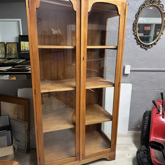 Art Deco Display/China Cabinet Tongue & Groove Back, Two Glass Doors, Three Adjustable Wooden Shelves. H174,W91,D50cm. 