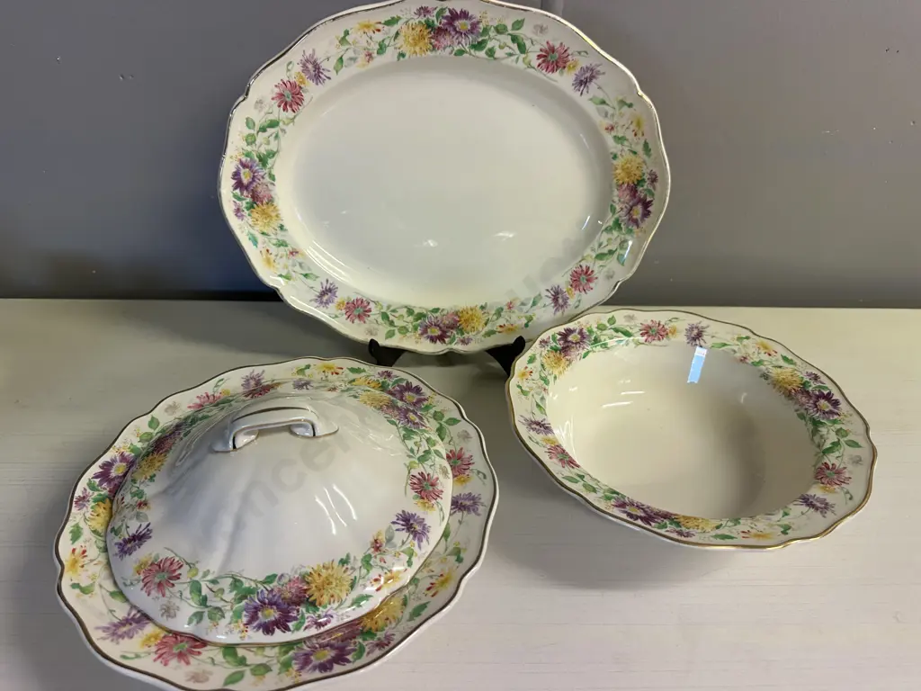Royal Doulton 'Asters' Oval Serving Dish, Lidded Dish & Bowl Pattern # D6161 Image 1++