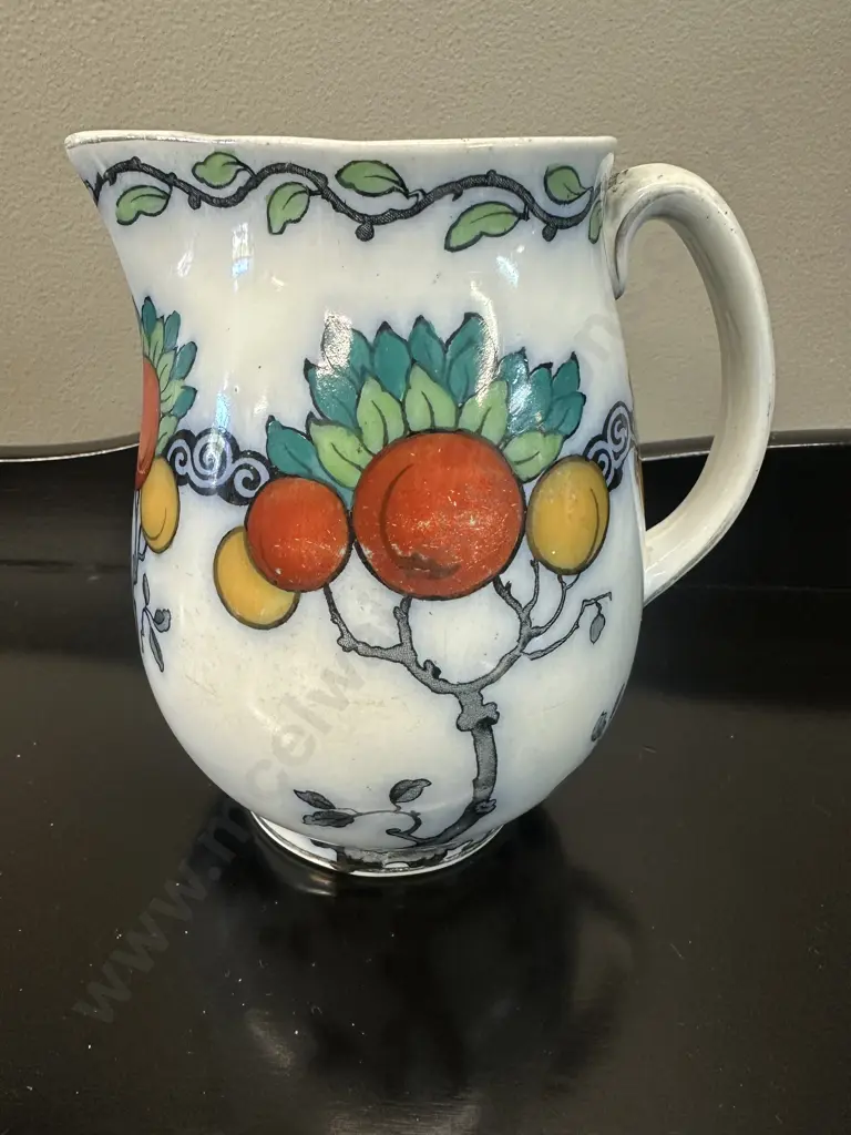 Vintage Art Deco Jug Losol Ware Keeling & Co Burslem Balloon Peach Tree Pattern #4365 H15cm. Image 1++