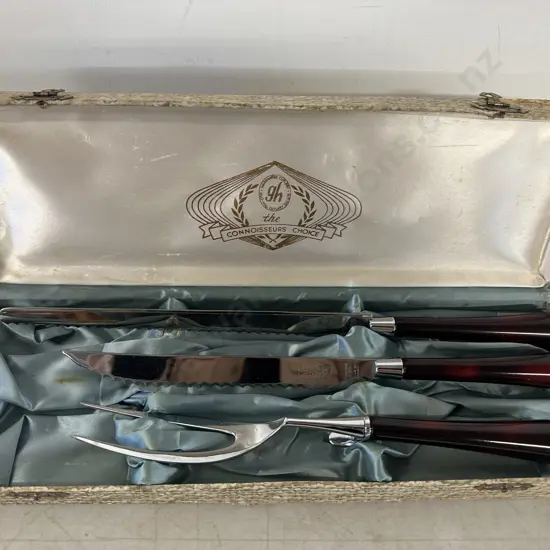 Vintage Marvo Karvermates Three Piece Carving Set With Bakelite Handles
