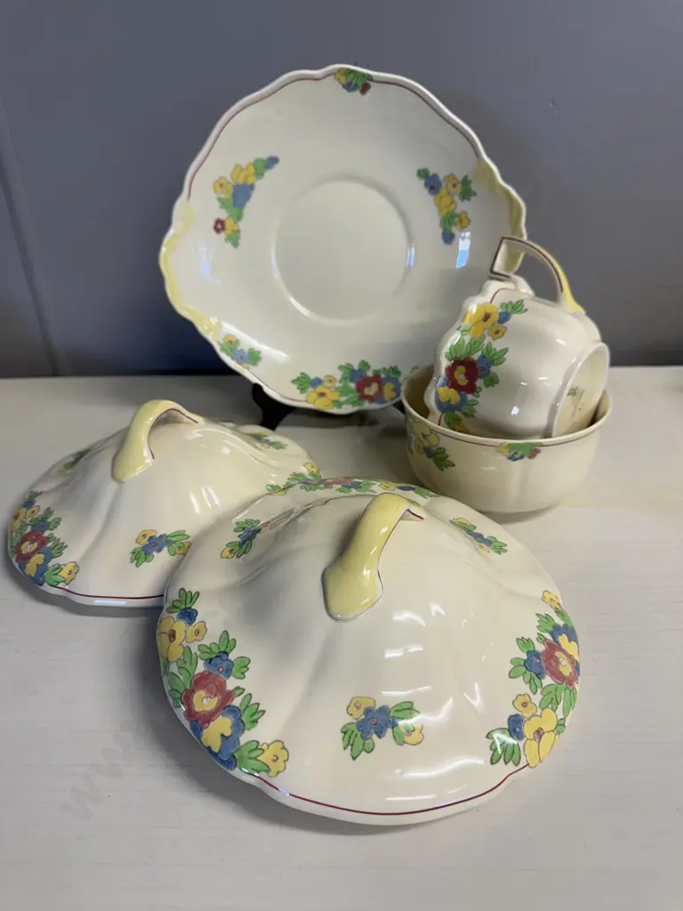 Royal Doulton 'Minden' Cake Plate, Creamer, Bowl (af) & Serving Dish Lids Only x2 Pattern #D5534 Image 1++