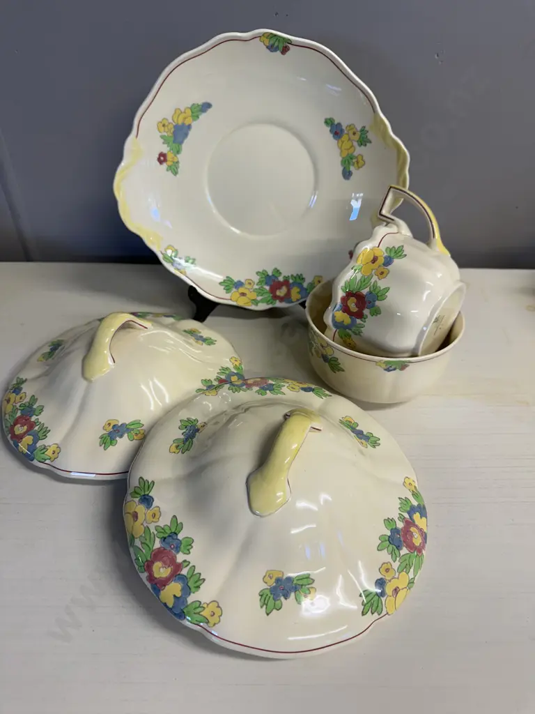 Royal Doulton 'Minden' Cake Plate, Creamer, Bowl (af) & Serving Dish Lids Only x2 Pattern #D5534 Image 1++