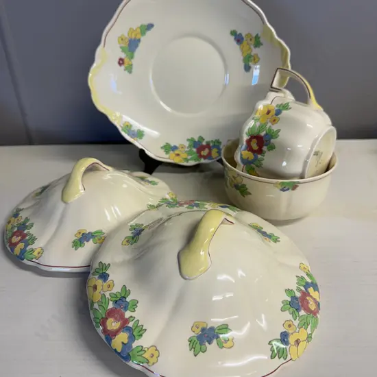 Royal Doulton 'Minden' Cake Plate, Creamer, Bowl (af) & Serving Dish Lids Only x2 Pattern #D5534