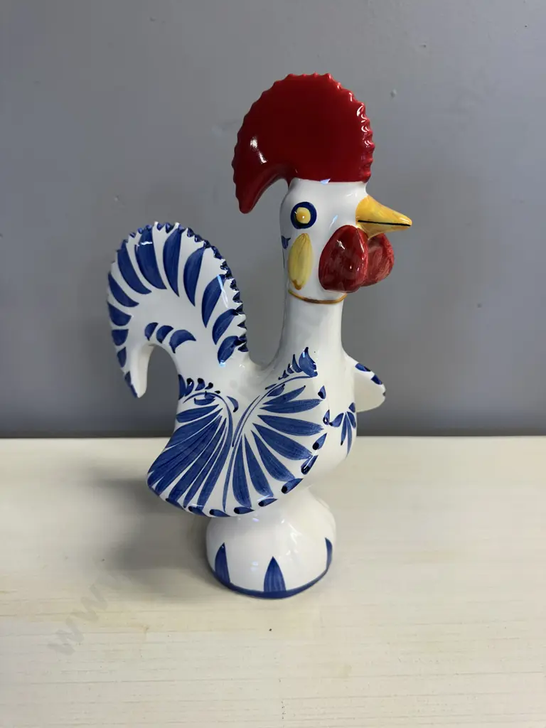 Decorative Hand Painted Portuguese Good Luck Rooster Blue & White Image 1++
