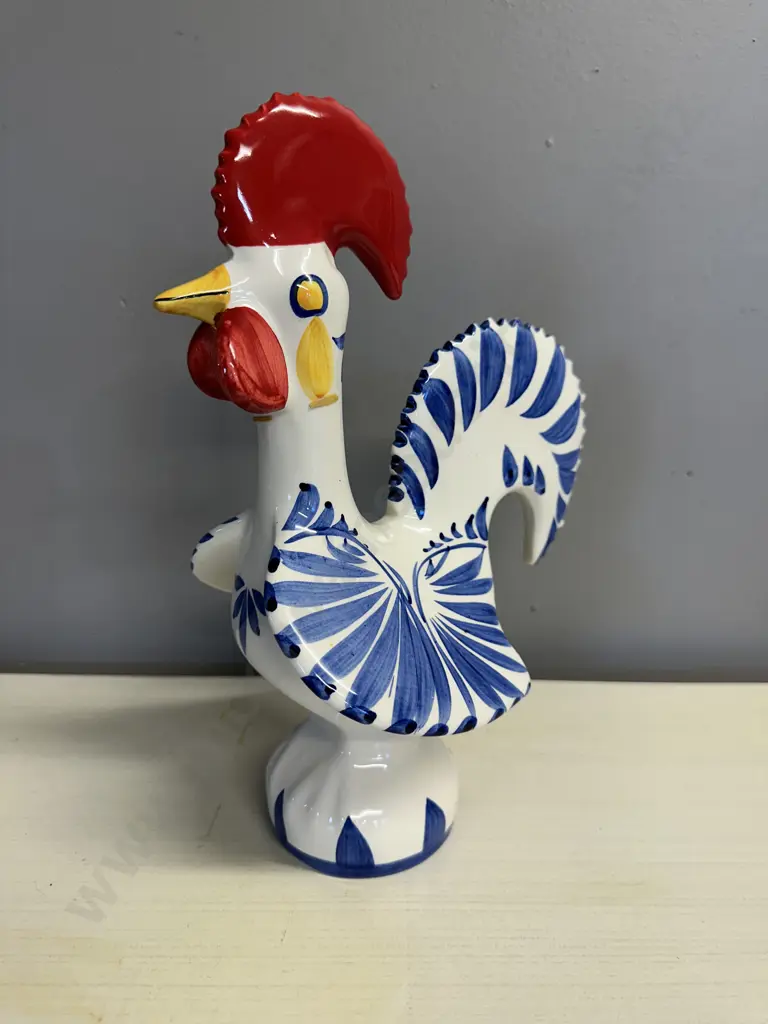 Decorative Hand Painted Portuguese Good Luck Rooster Blue & White Image 1++