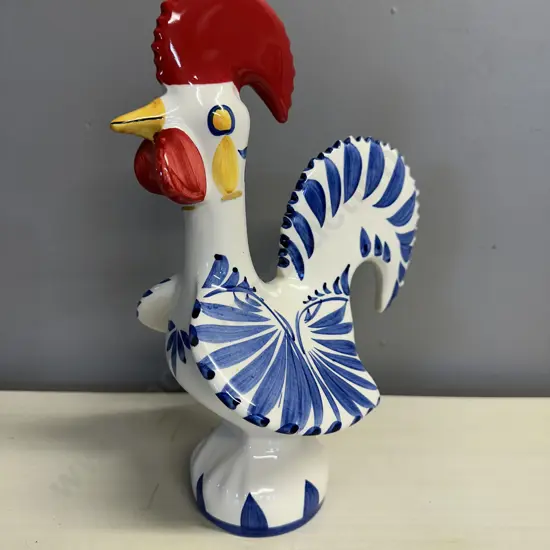 Decorative Hand Painted Portuguese Good Luck Rooster Blue & White