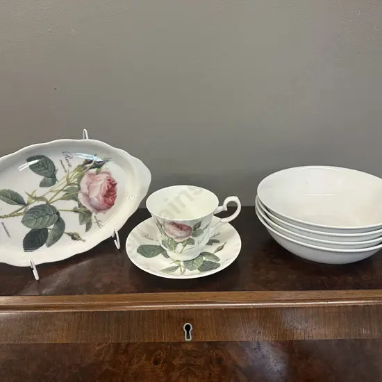Roy Kirkham 'Redoute Roses' Duo, Oval Plate & Amy Piper Bowls x4