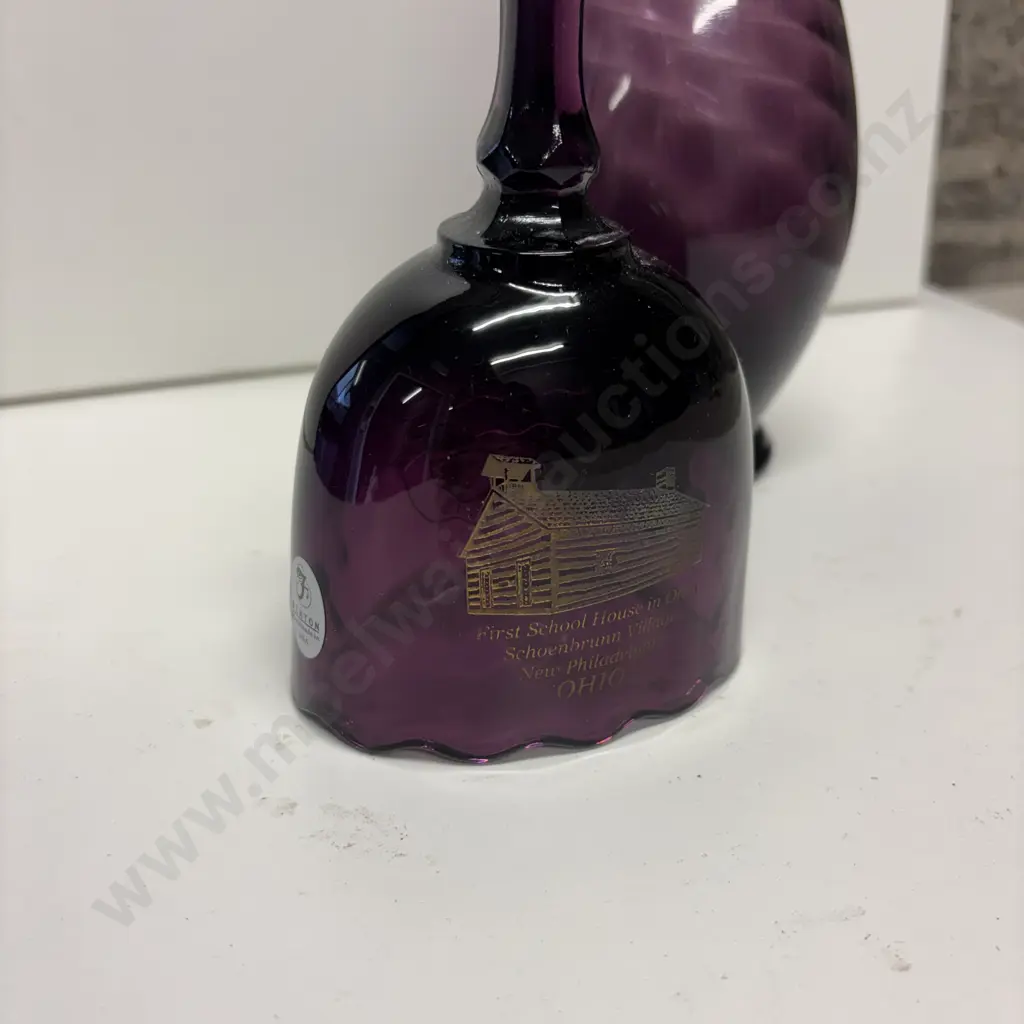 Purple Art Glass Vase H31cm and Fenton Glass "First School House in Ohio" Bell Image 1++