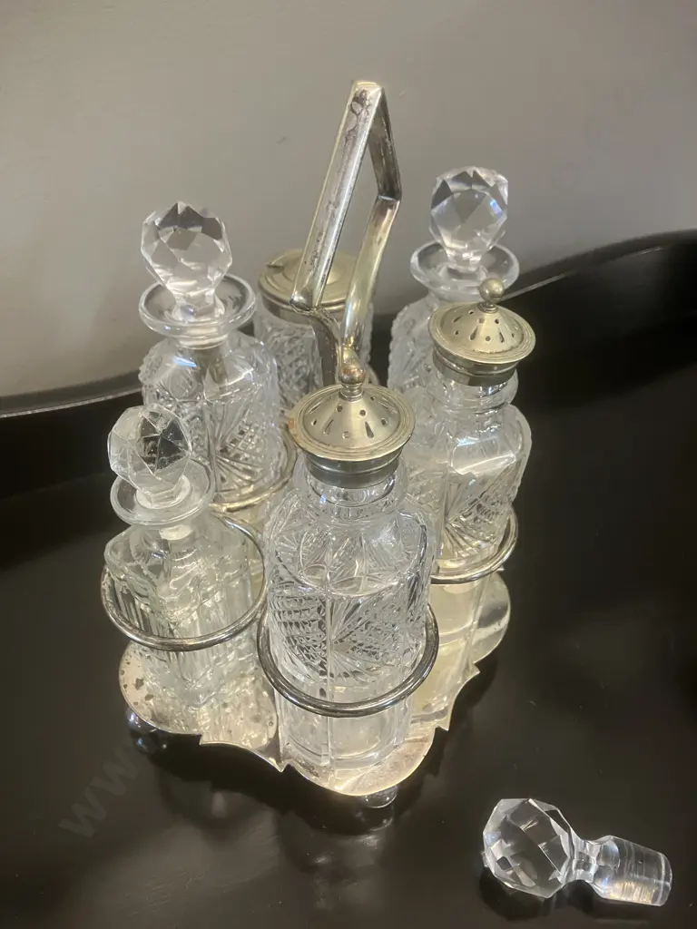 Silver Plate Caddy With Assorted Bottles Image 1++