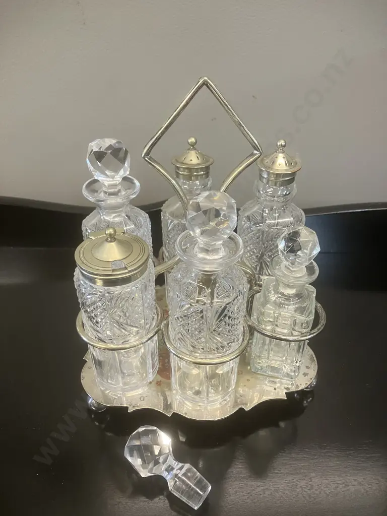 Silver Plate Caddy With Assorted Bottles Image 1++