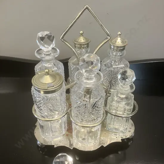Silver Plate Caddy With Assorted Bottles