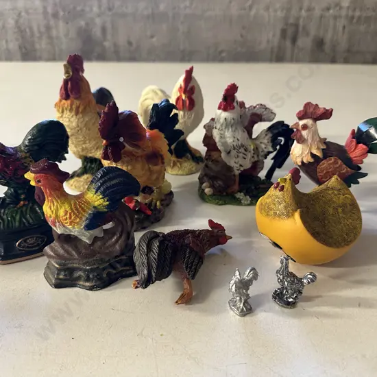 Selection Of Decorative Rooster & Chicken Figurines x11