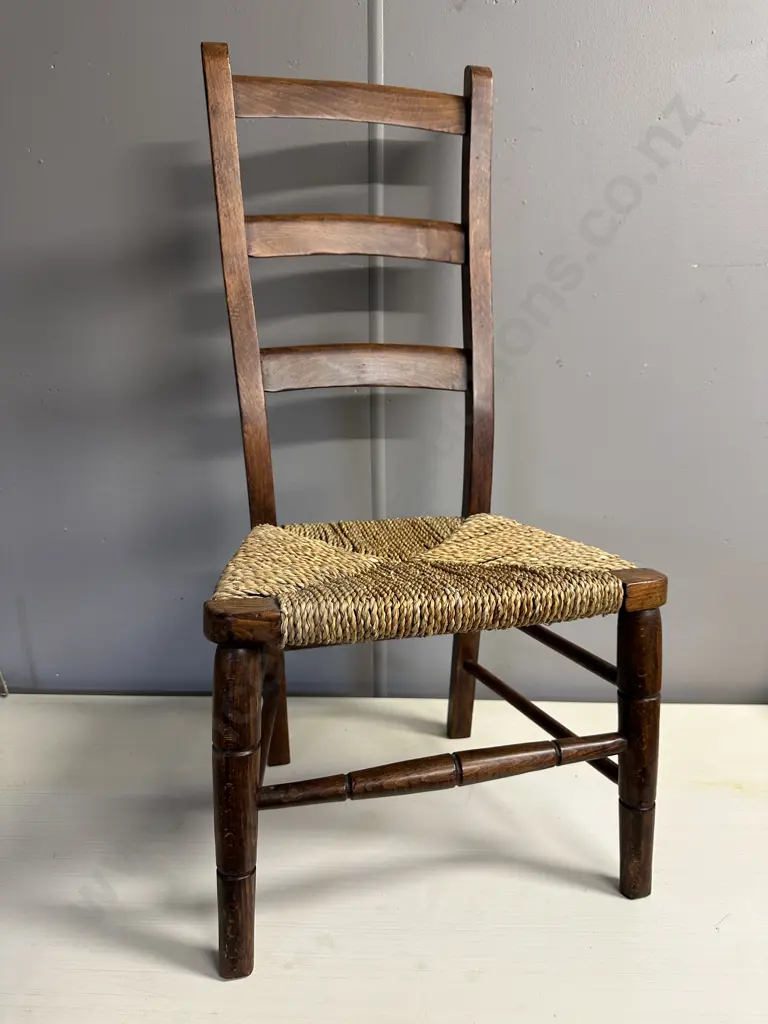 Vintage Ladder Back Chair With Woven Seat H75cm. Image 1++