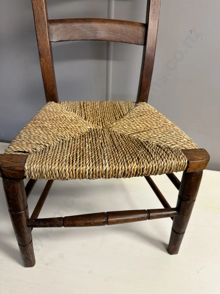 Vintage Ladder Back Chair With Woven Seat H75cm. Image 1++