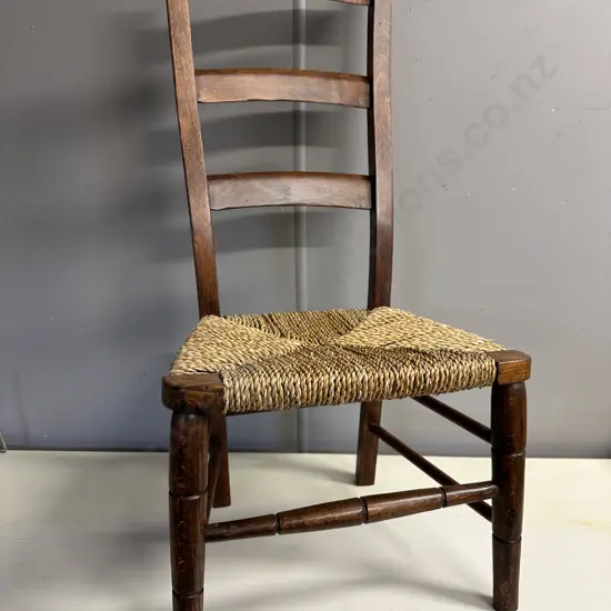 Vintage Ladder Back Chair With Woven Seat H75cm.