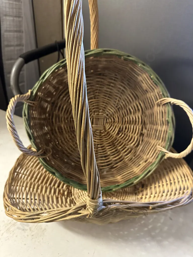 Vintage Handled Cane Baskets x2 Image 1++