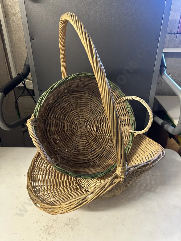 Vintage Handled Cane Baskets x2 Image 1++
