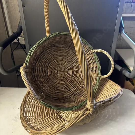 Vintage Handled Cane Baskets x2