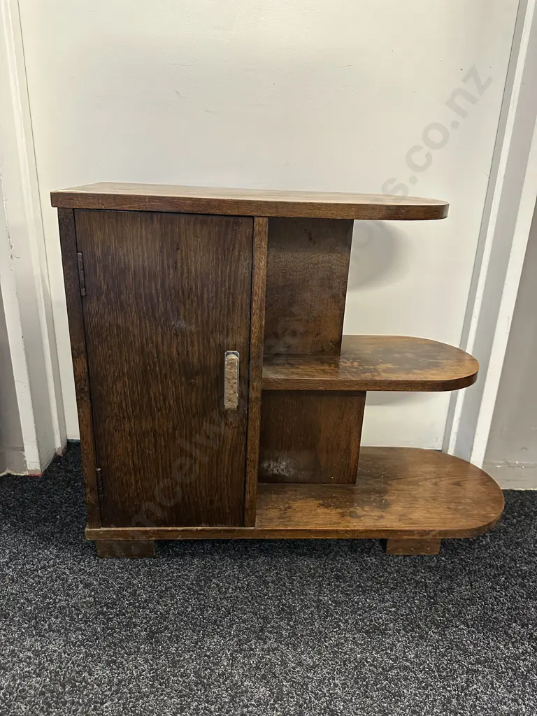 Art Deco Solid Tawa Side Table Bookshelf. H54 W69 D24.5cm Image 1++