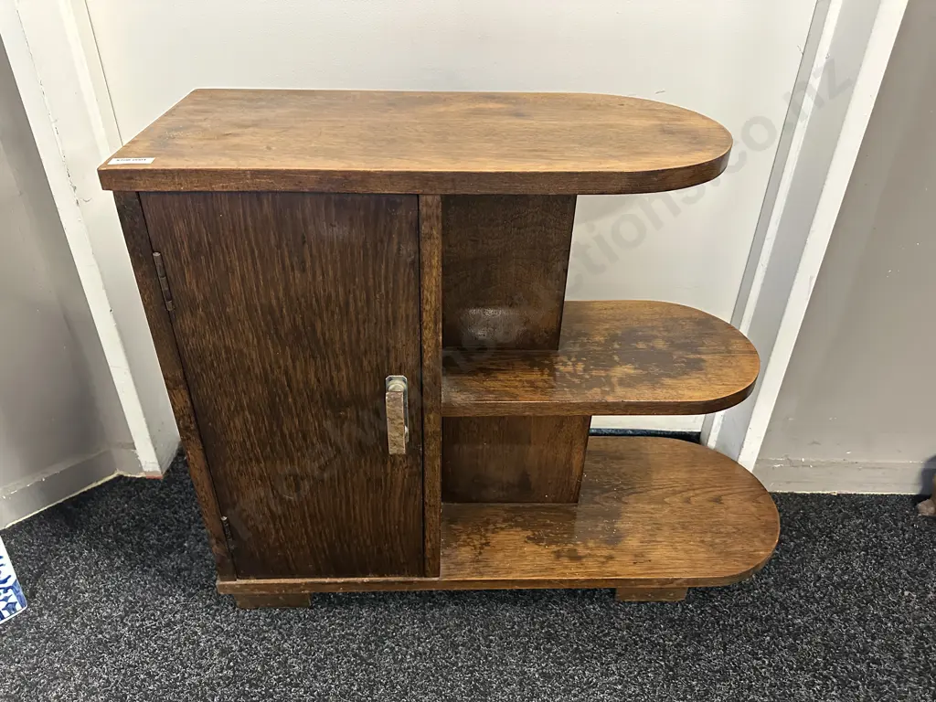 Art Deco Solid Tawa Side Table Bookshelf. H54 W69 D24.5cm Image 1++