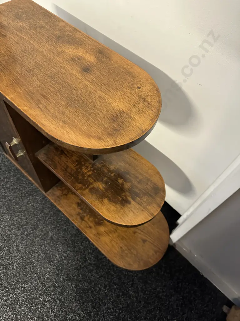 Art Deco Solid Tawa Side Table Bookshelf. H54 W69 D24.5cm Image 1++