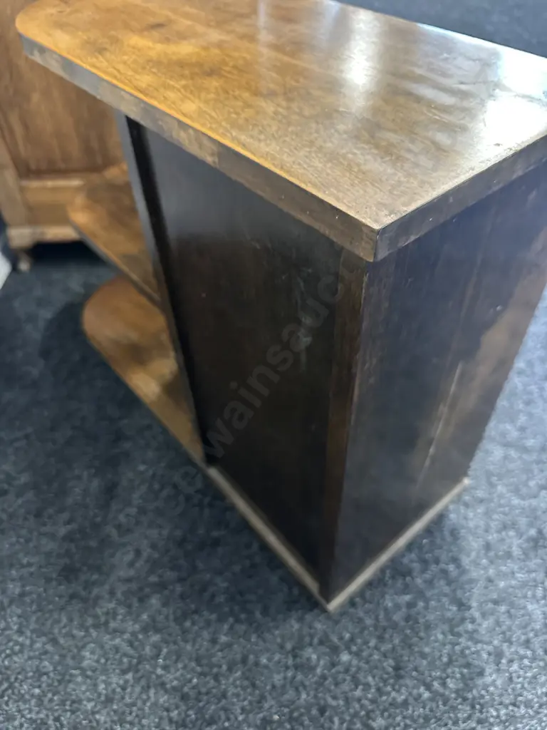 Art Deco Solid Tawa Side Table Bookshelf. H54 W69 D24.5cm Image 1++
