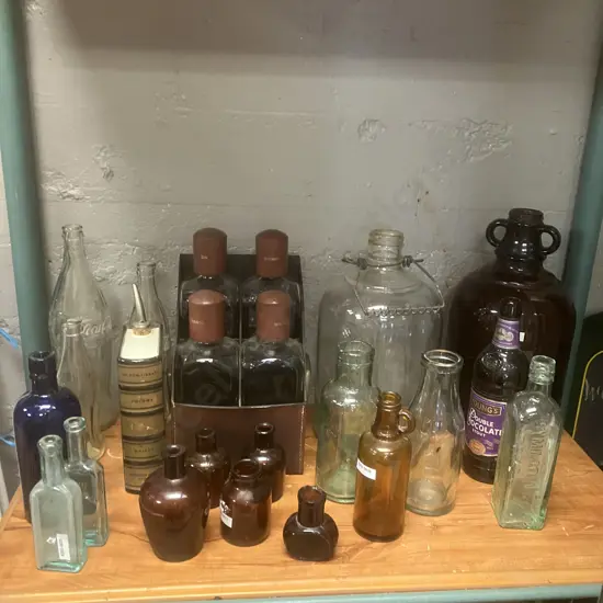 Pair of Antique DAVIS Vegetable Pain Killer Bottles, Poison Bottles, Coke Bottles Etc