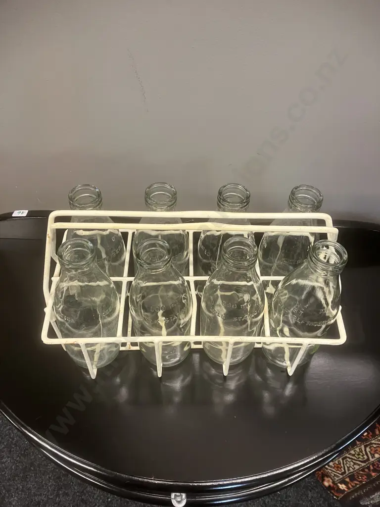 Eight x 600ml Milk Station Clear Glass Bottles In Carrier Image 1++