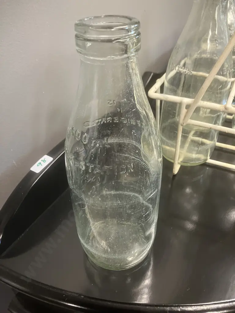 Eight x 600ml Milk Station Clear Glass Bottles In Carrier Image 1++