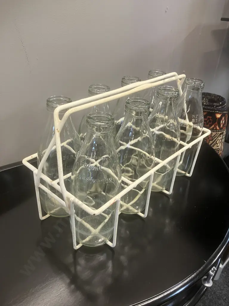 Eight x 600ml Milk Station Clear Glass Bottles In Carrier Image 1++