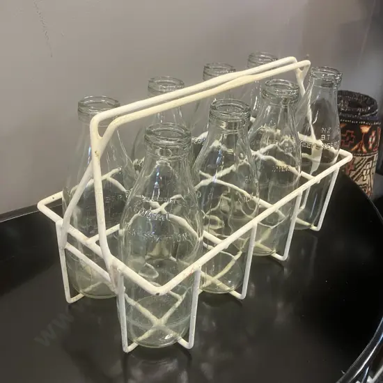 Eight x 600ml Milk Station Clear Glass Bottles In Carrier