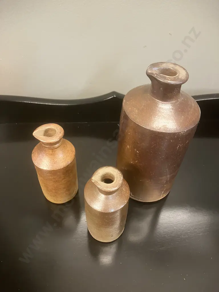 Three Antique Salt Glazed Stoneware Ink Bottles - 2 Stamped Lovatt & Lovatt Image 1++
