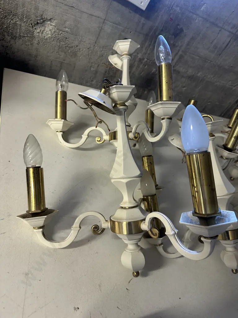 Vintage Cream & Brass Look Light Fittings - 1 x 5 Bulb & 3 x 3 Bulb Ceiling Lights & Pair of Wall Lights Image 1++