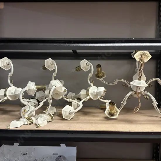 Vintage Cream & Brass Look Light Fittings - 1 x 5 Bulb & 3 x 3 Bulb Ceiling Lights & Pair of Wall Lights