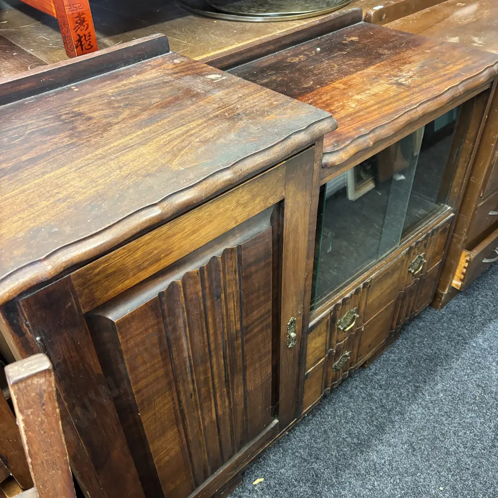 Vintage Solid Wood Sideboard/Display Cabinet. 2 handles need replacing - pieces here. H97 W 120 D45cm Image 1++