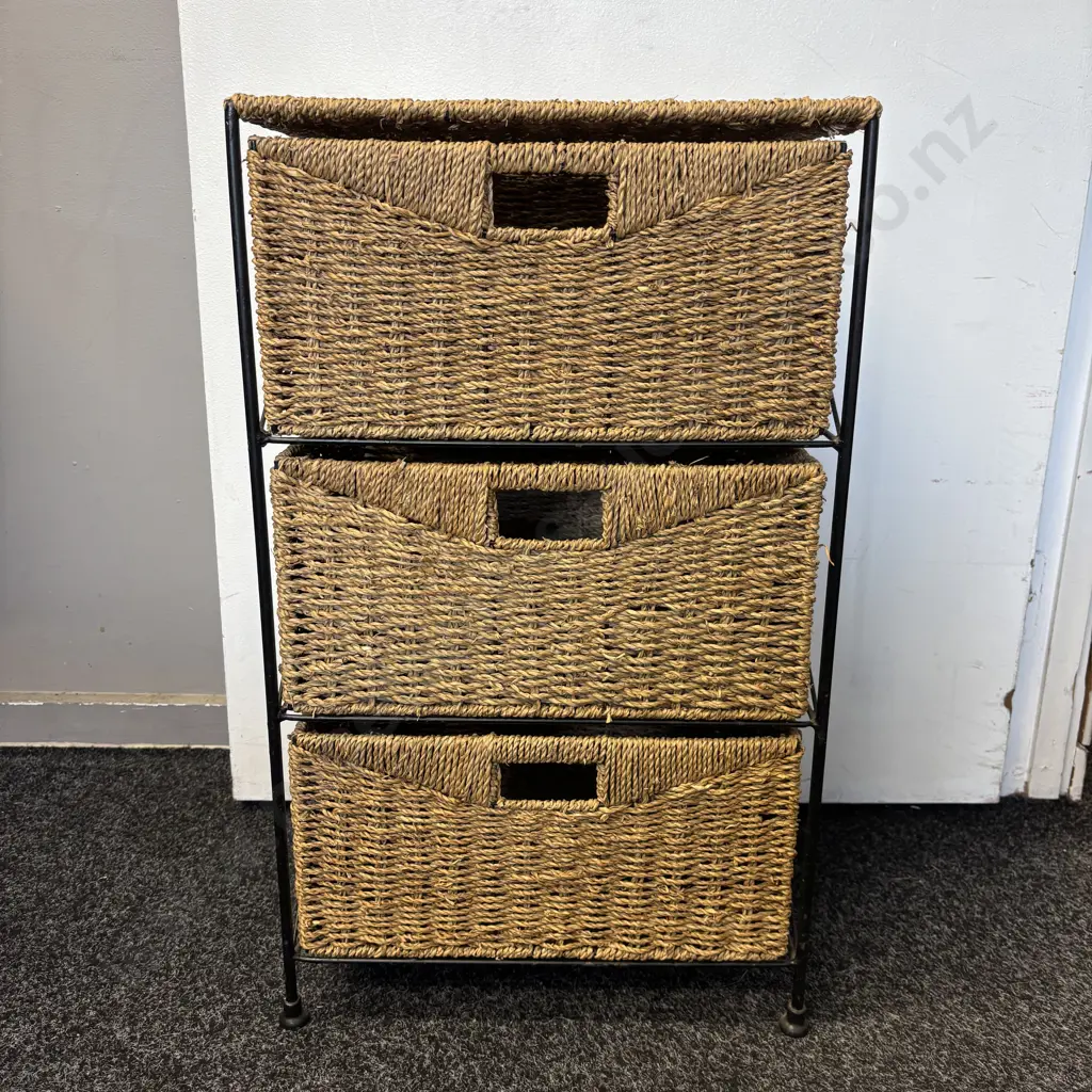 Wicker 3 drawer unit. Black metal frame. W64 W38 D30cm Image 1++