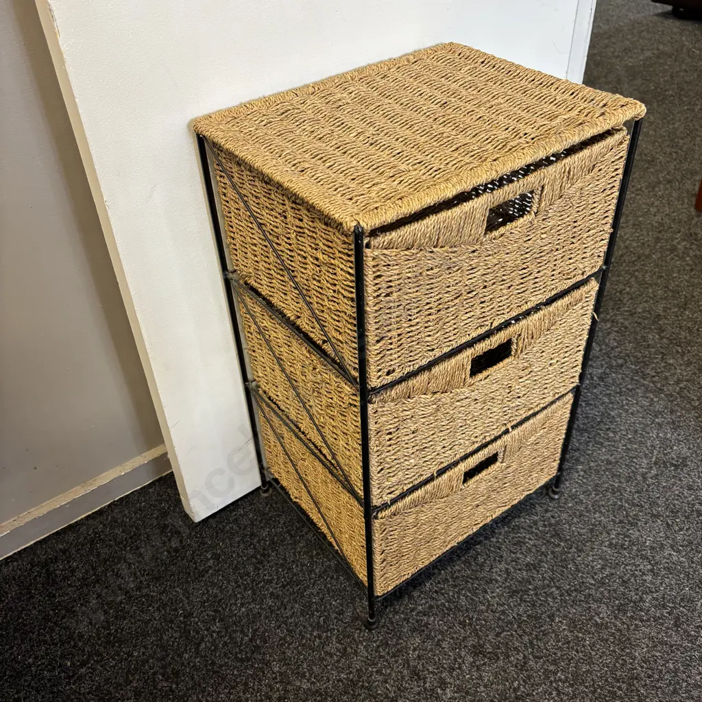 Wicker 3 drawer unit. Black metal frame. W64 W38 D30cm Image 1++
