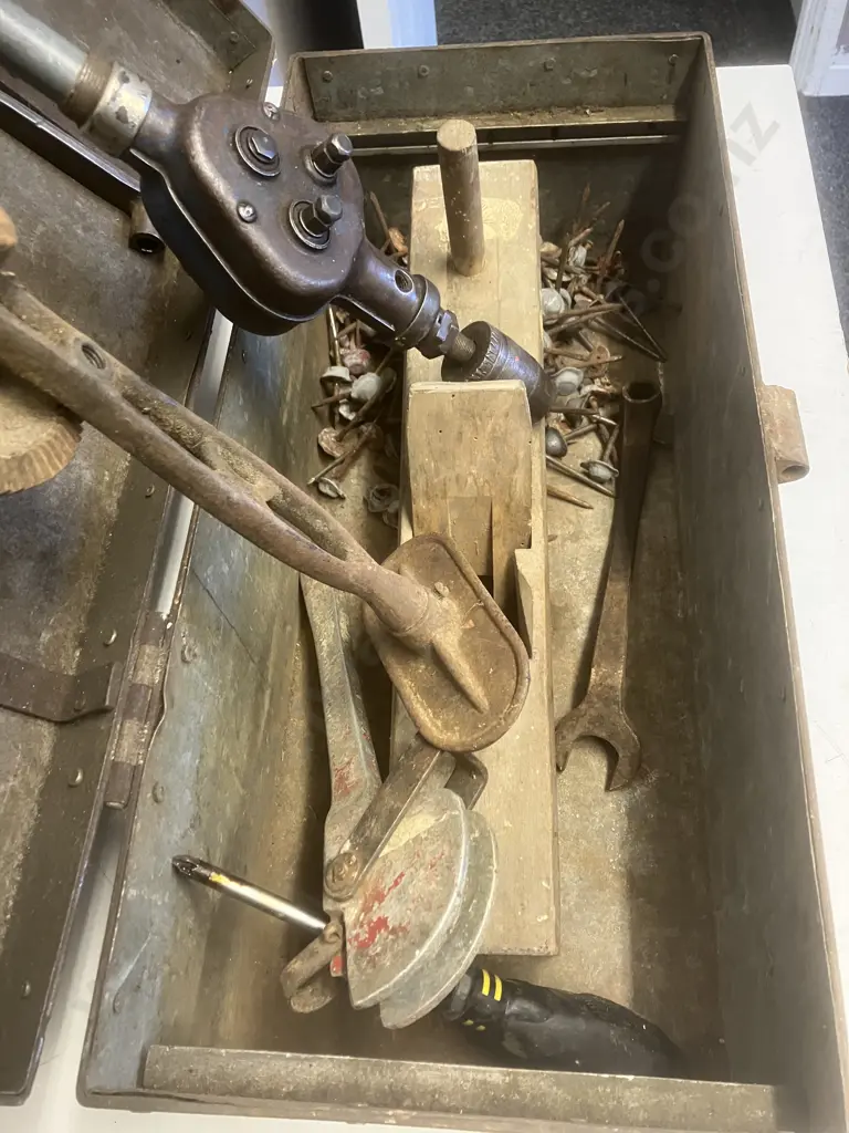 Vintage Hand Drills, Assorted Tools In Steel Toolbox Image 1++