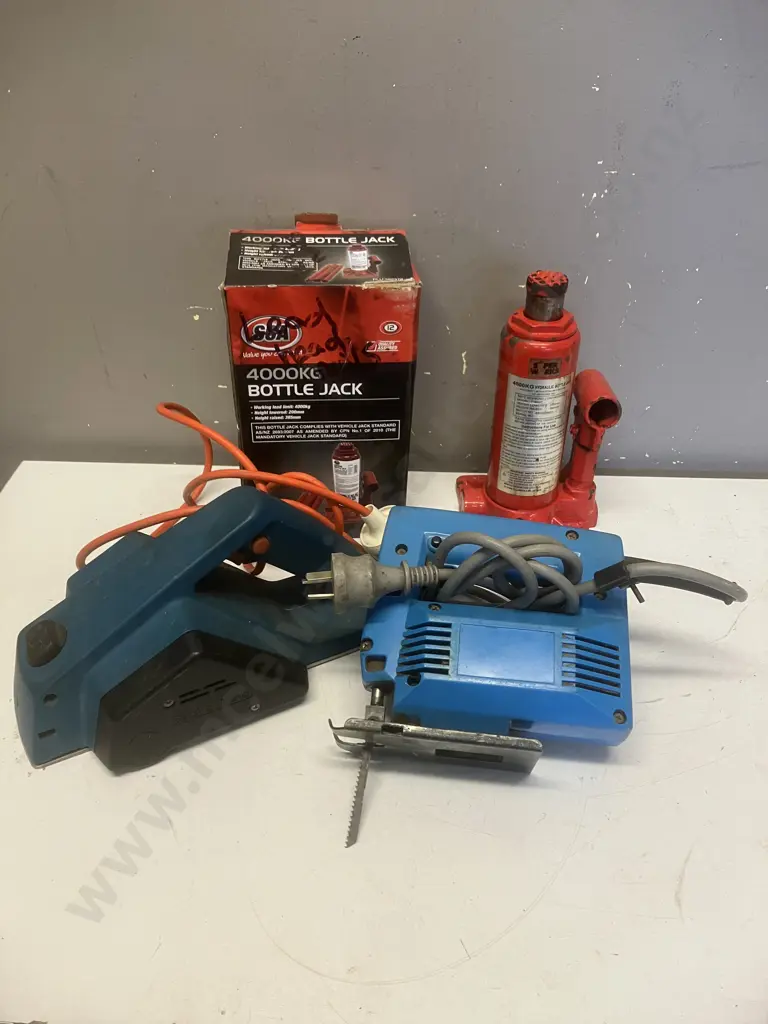 Black & Decker Electric Planer, Blue Drill, Bottle Jack Missing Handle Image 1++