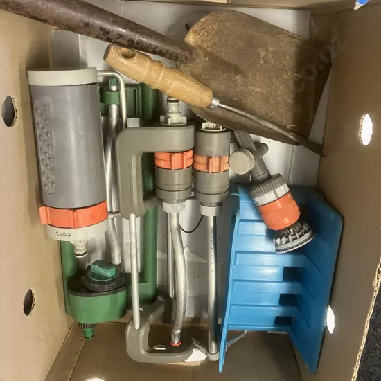 Box Lot Garden Sprinklers, Hose Hanger Etc
