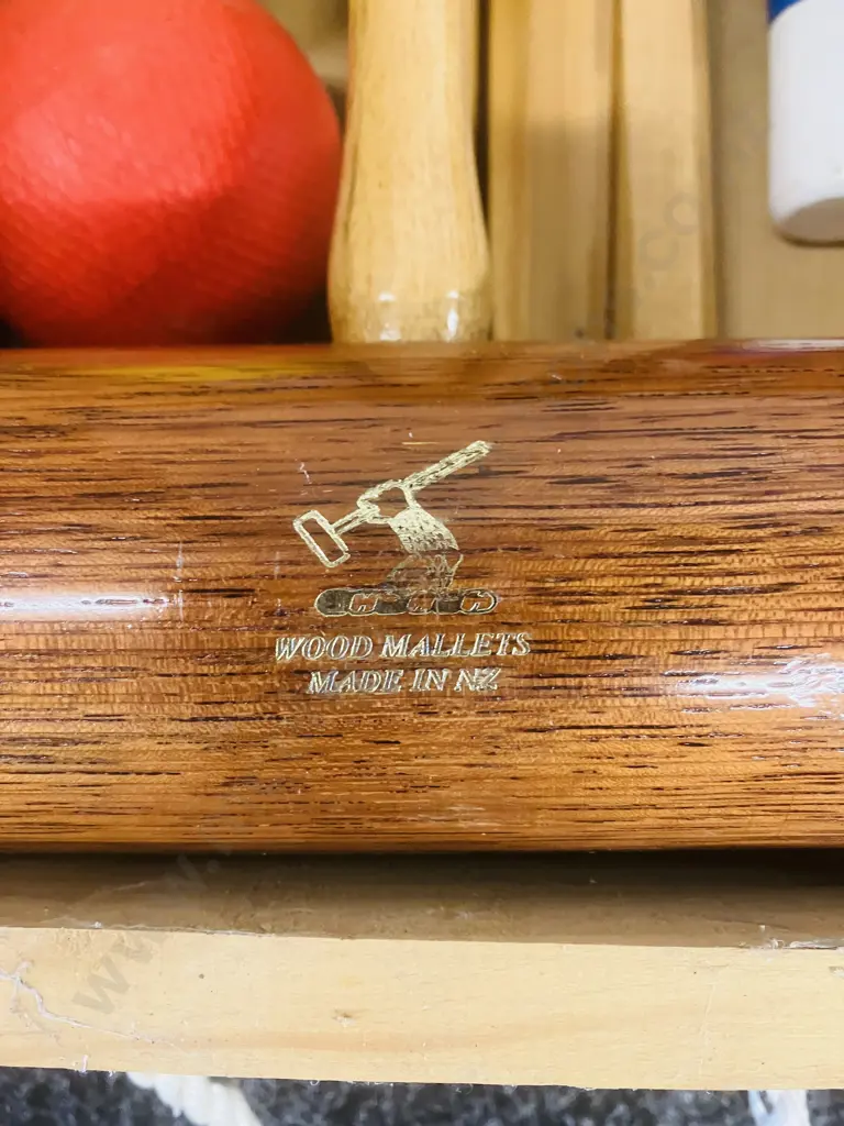 Wood Mallets New Zealand Made Garden Croquet Set (4 Player) Instruction Books Etc, & Pair of Smaller Wood Mallets Image 1++