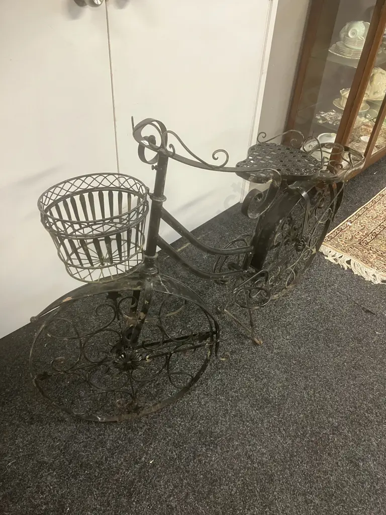 Large Black Steel Bike Garden Feature Planter. H90 W140 D40cm Image 1++