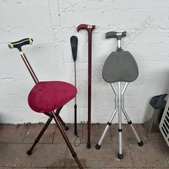 Three Walking Sticks - two with seats with Shoe horn