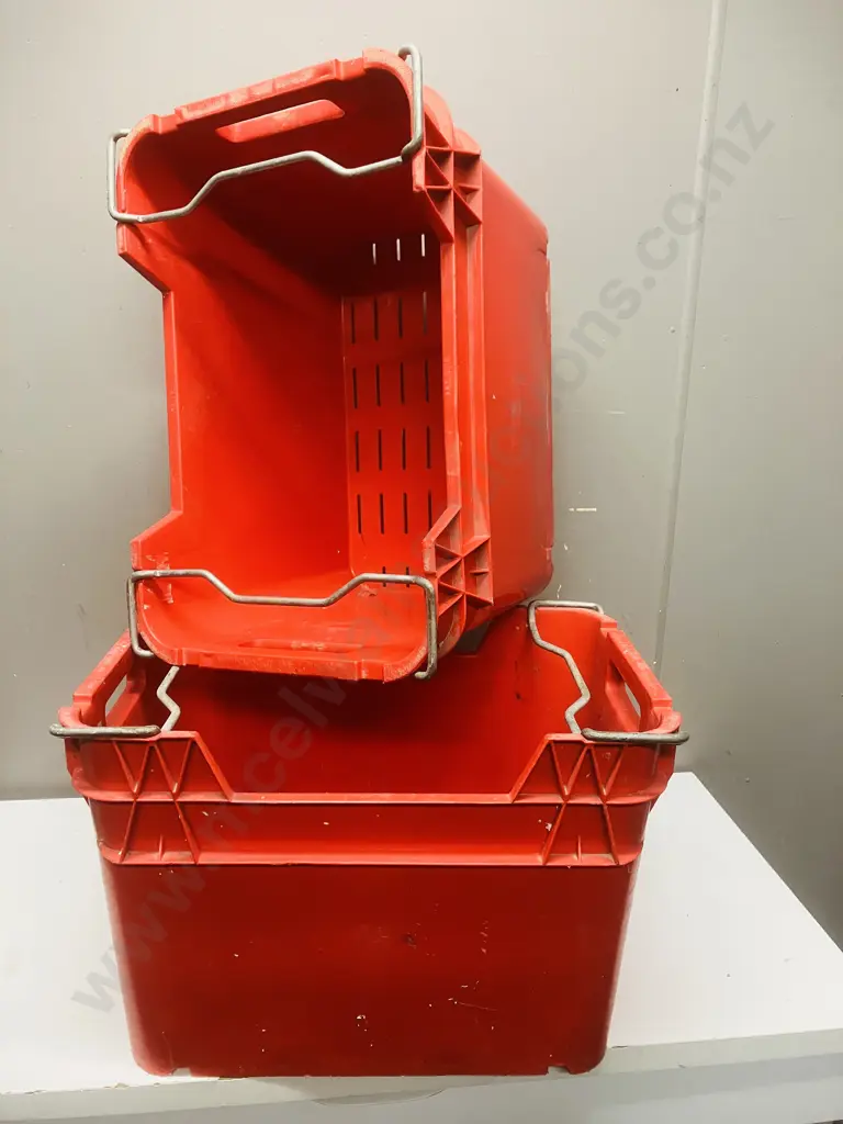 Pair of Red Plastic Orchardists' Bins Image 1++