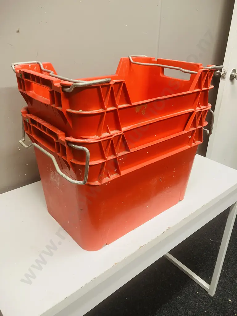 Pair of Red Plastic Orchardists' Bins Image 1++
