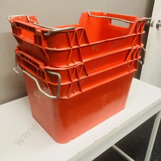 Pair of Red Plastic Orchardists' Bins
