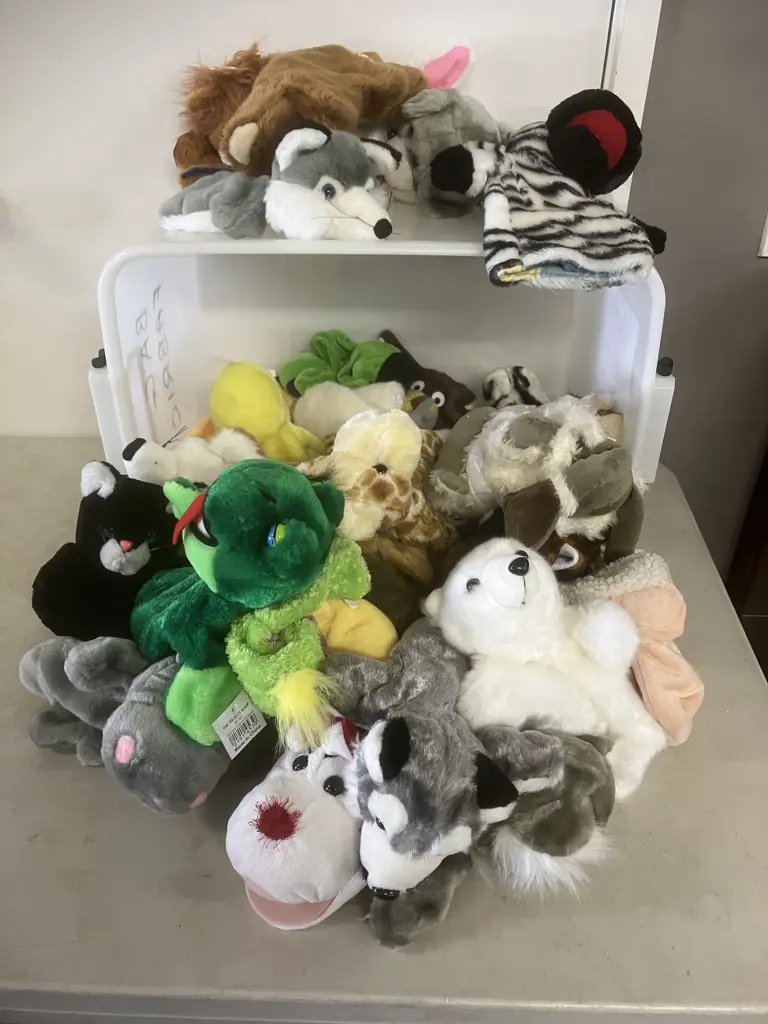 Clear Bin With Assorted Hand Puppets Image 1++
