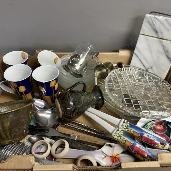 Box Lot Of Crystal, Crockery & Pottery Items Etc